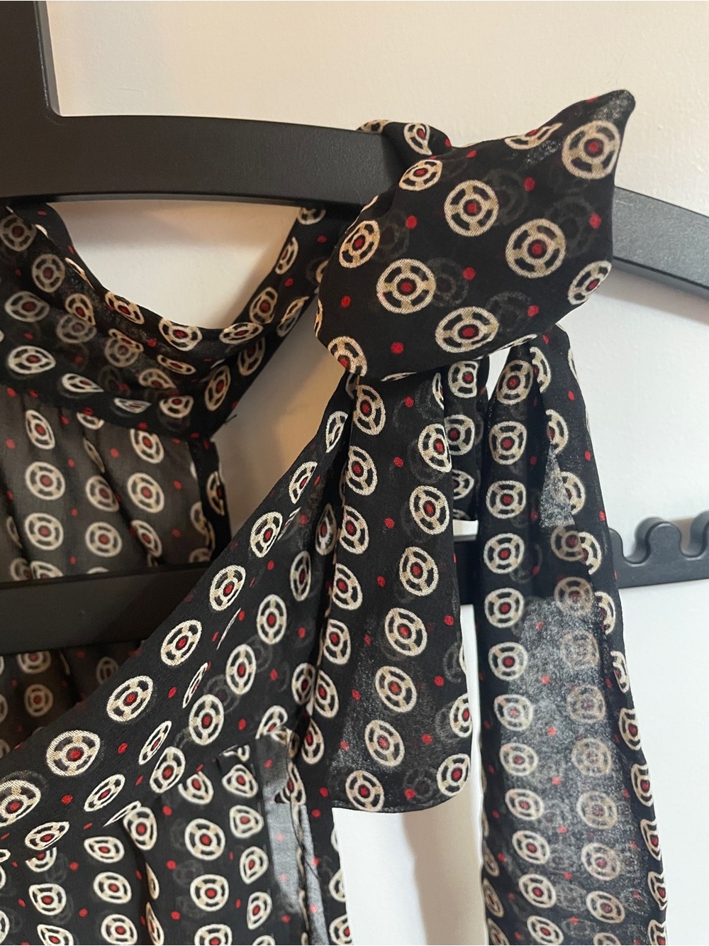 Jacob Black Sleeveless Dress with Cream and Red Circle Print